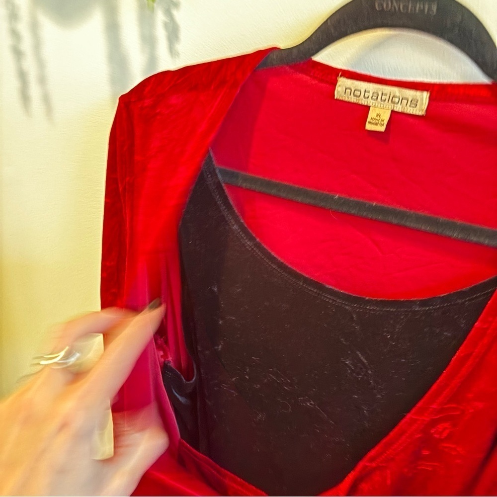 Notations Vintage Red Velvet Euro Long Sleeve Faux Wrap with Tank Women's Top XL - Picture 4 of 10
